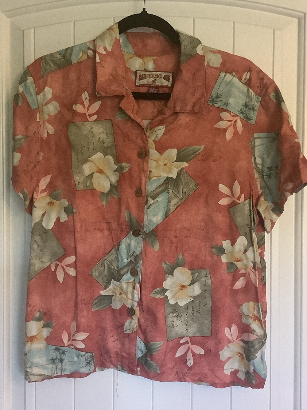 Caribbean Joe Coral Floral & Teal Patchwork Button-Down Shirt